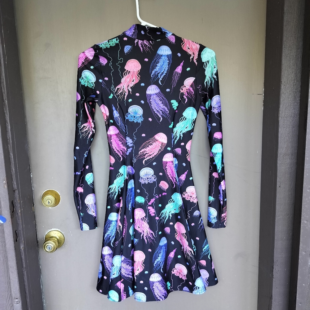 BlackMilk Long Sleeved Fit and Flare High Neck Jellyfish Mini Dress - Picture 7 of 7